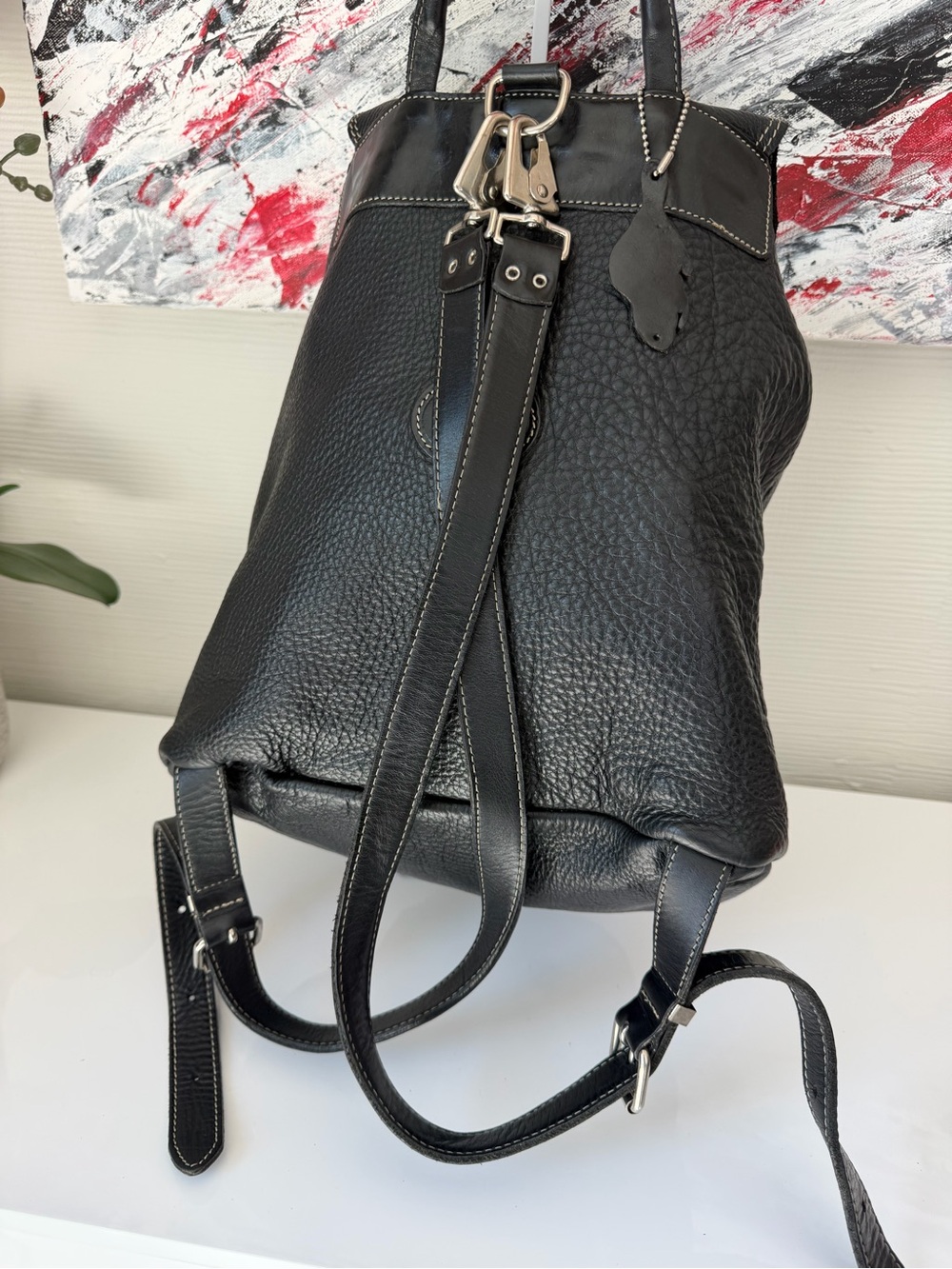 Vintage Roots Canada Black Pebbled Leather Alex Backpack Made in Canada - Picture 2 of 15